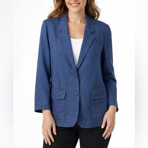 Rafferty Vintage Linen Blazer Jacket Blue Women’s Size M Classic Tailored